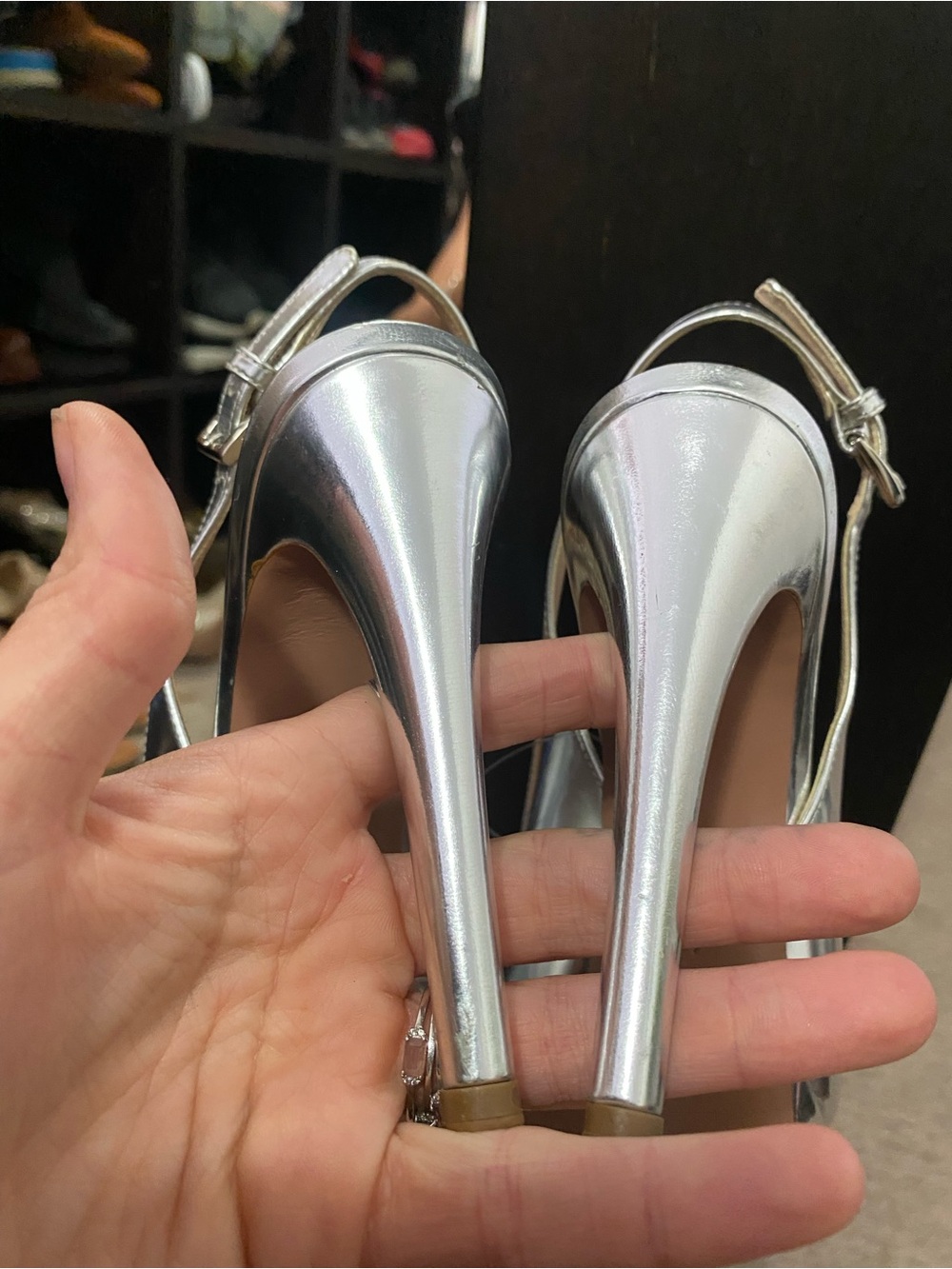 Prada Metallic Silver Peep-Toe Slingback Heels - Picture 6 of 9